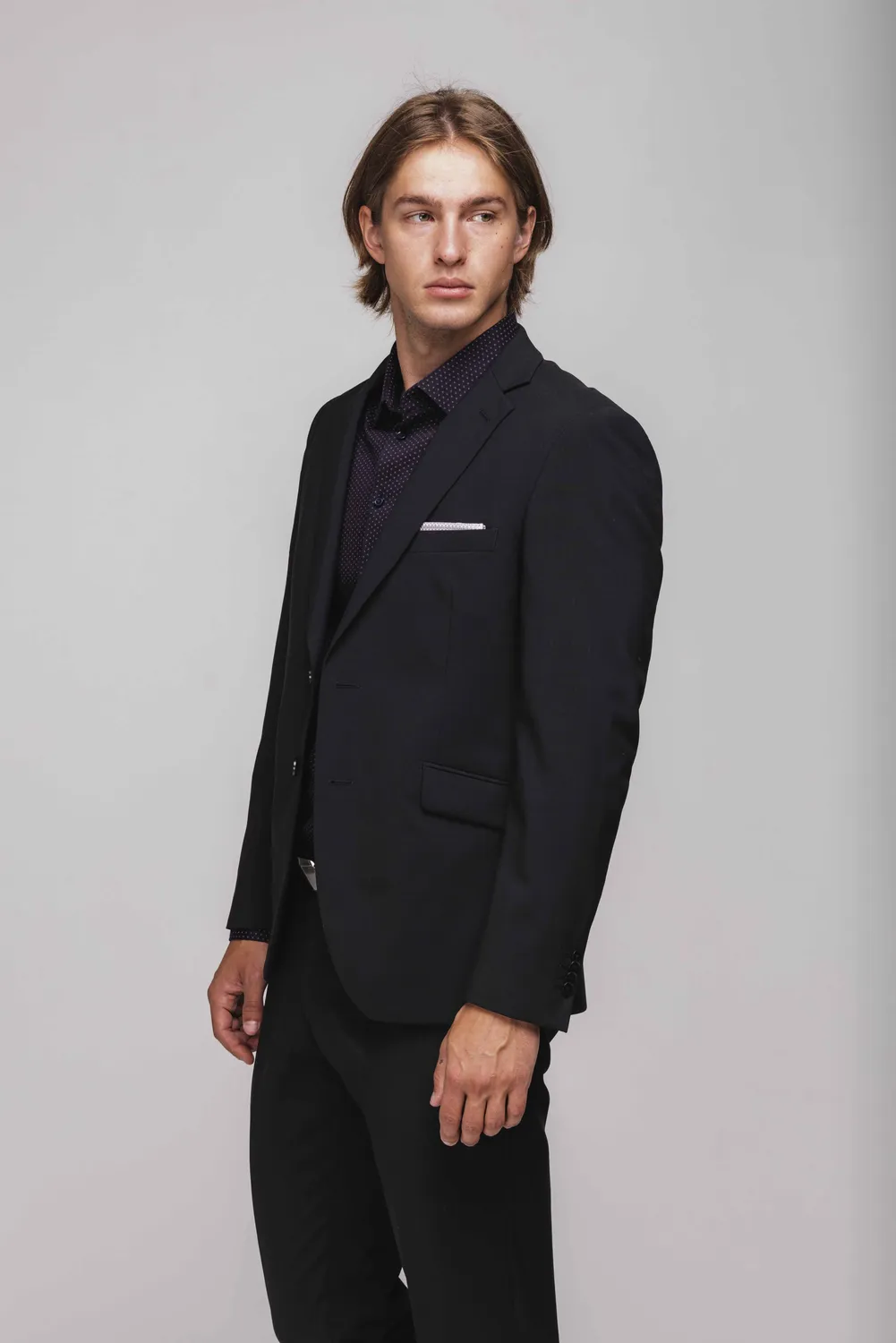 Alain Delon abito nero slim fit 2 bottoni elasticizzato