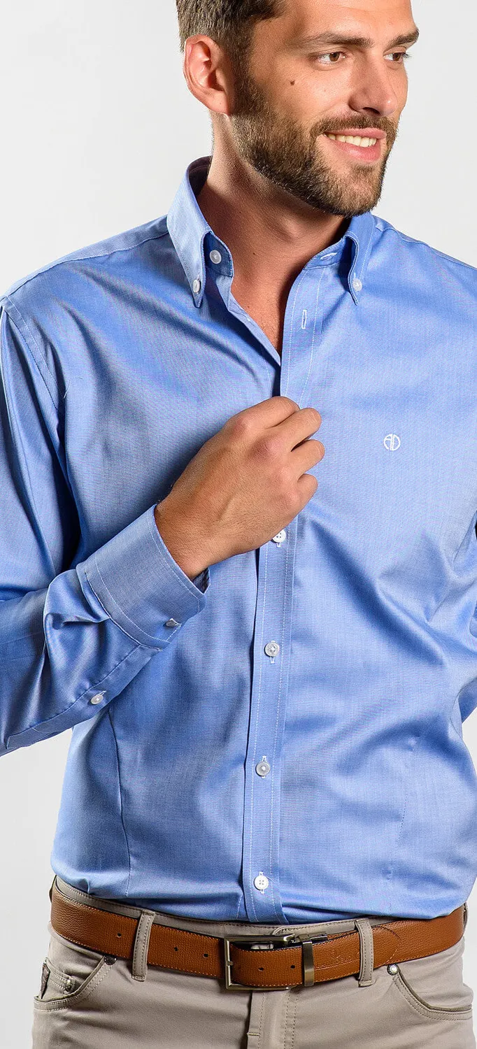 Alain Delon camicia slim blu effetto denim