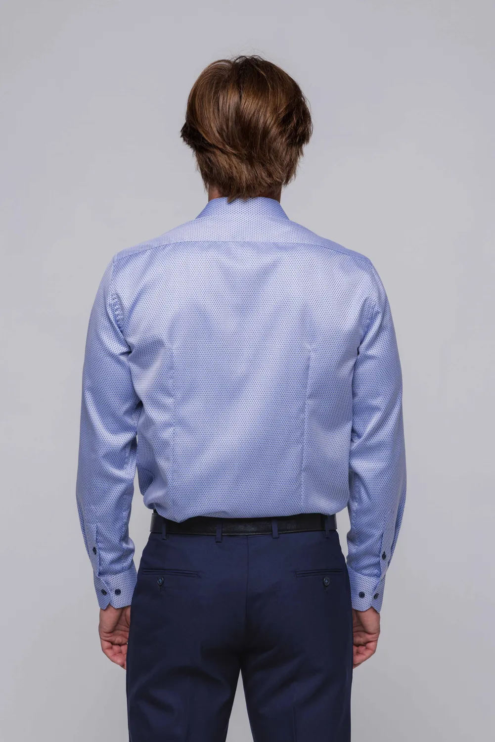 Alain Delon camicia blu slim fit rombi cotone