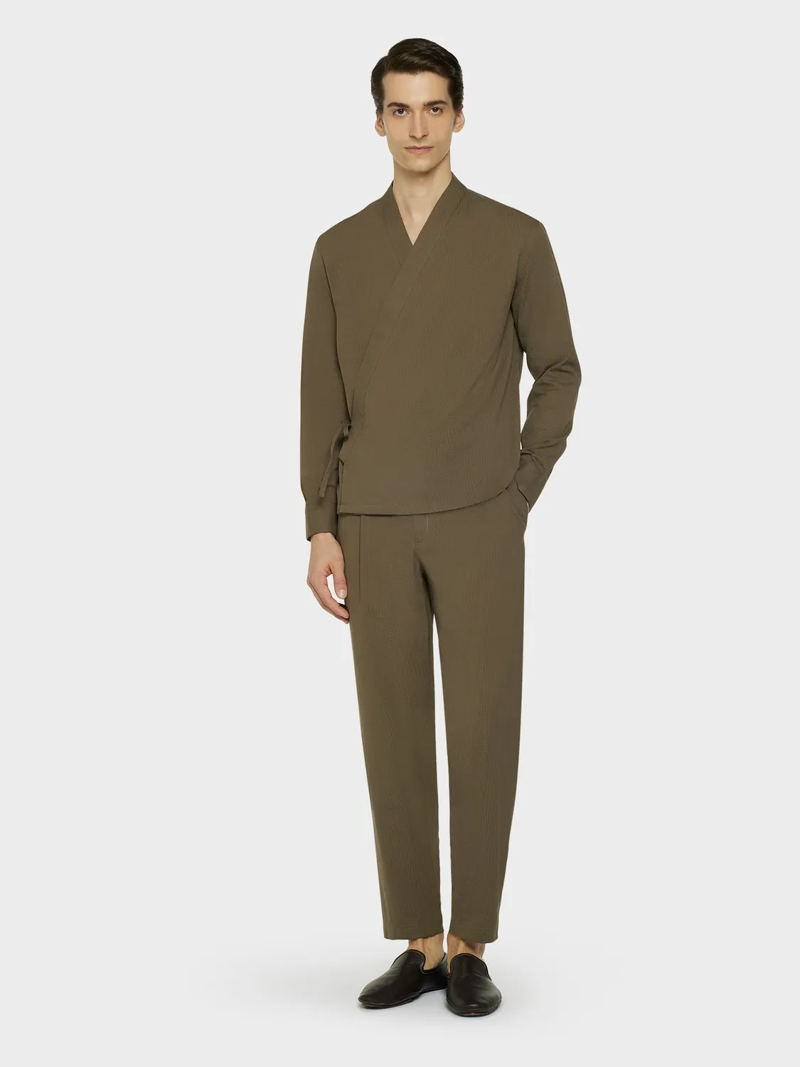 Caruso Pantalone jogger seersucker verde cotone