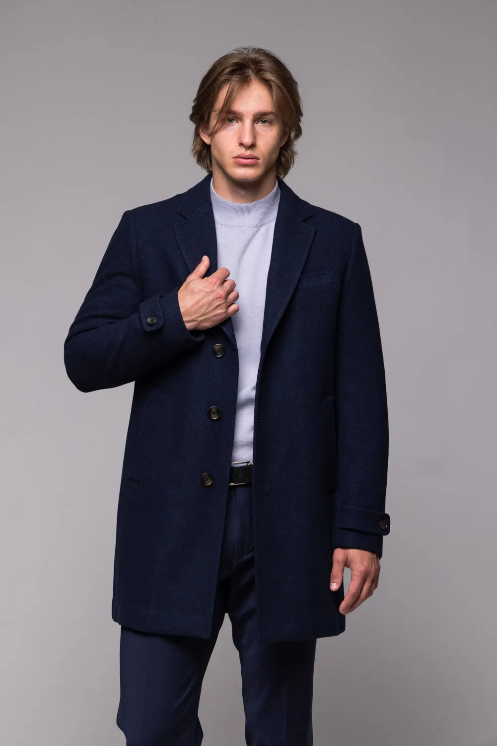 Alain Delon cappotto lana blu slim fit con cappuccio