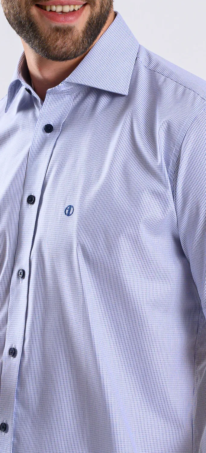 Alain Delon Slim Fit camicia manica corta azzurra 41 a righe