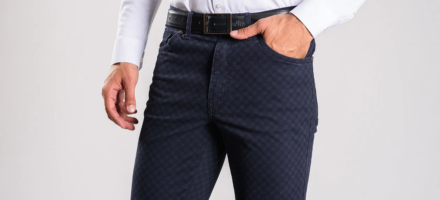 Alain Delon Pantaloni Slim Blu Navy Fantasia 35/32 elasticizzati
