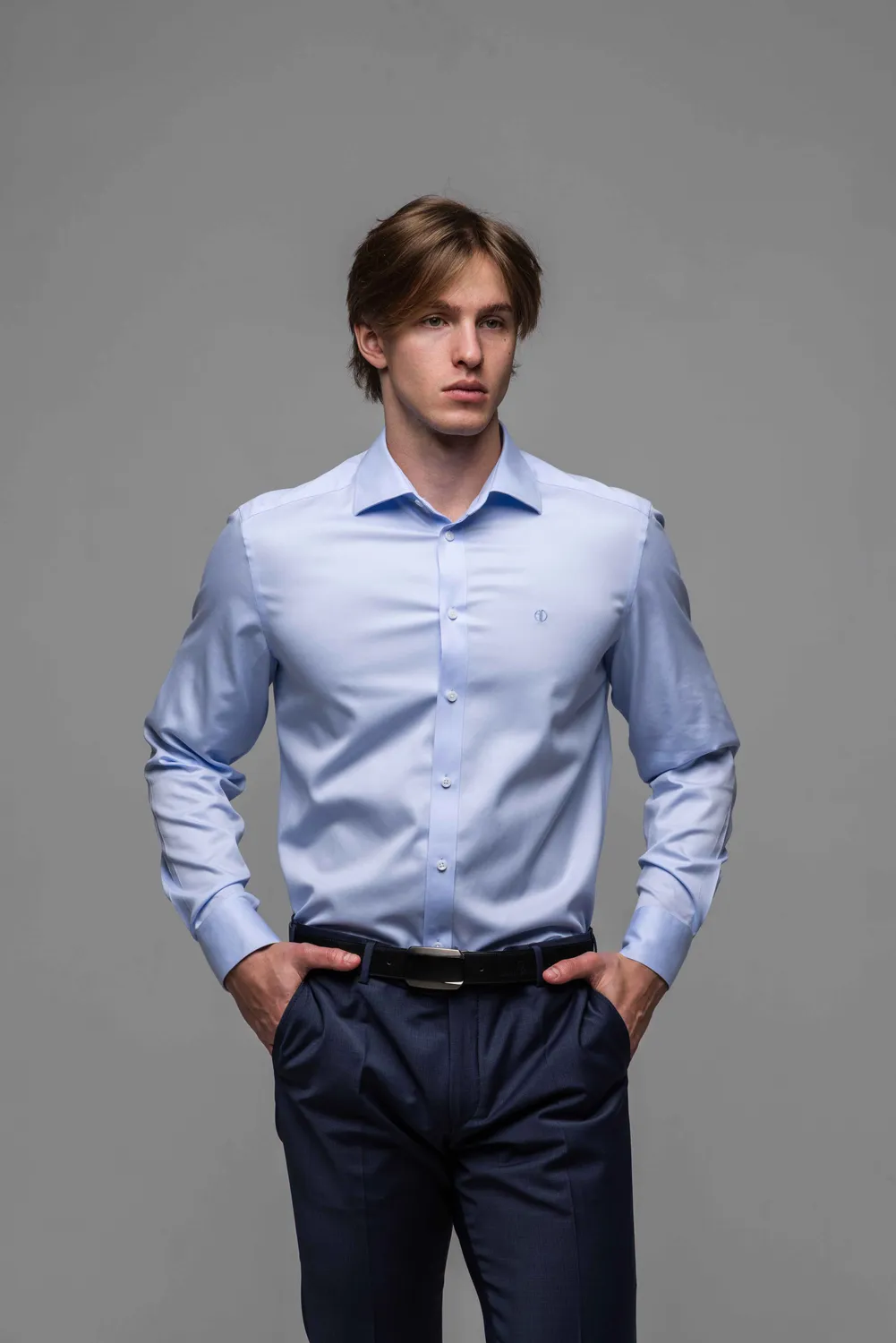 Alain Delon camicia blu extra slim fit elegante cotone