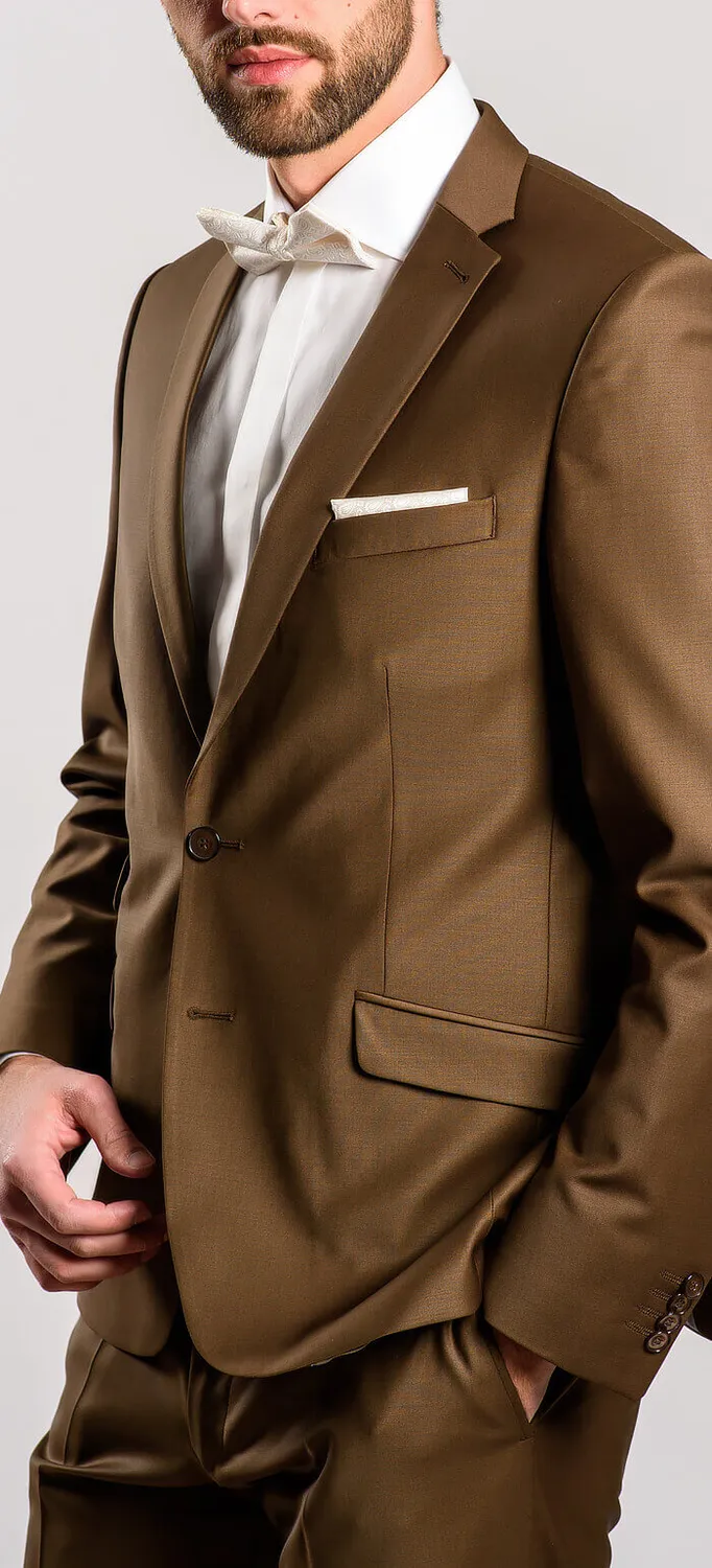 Alain Delon abito slim fit marrone nozze lana stretch