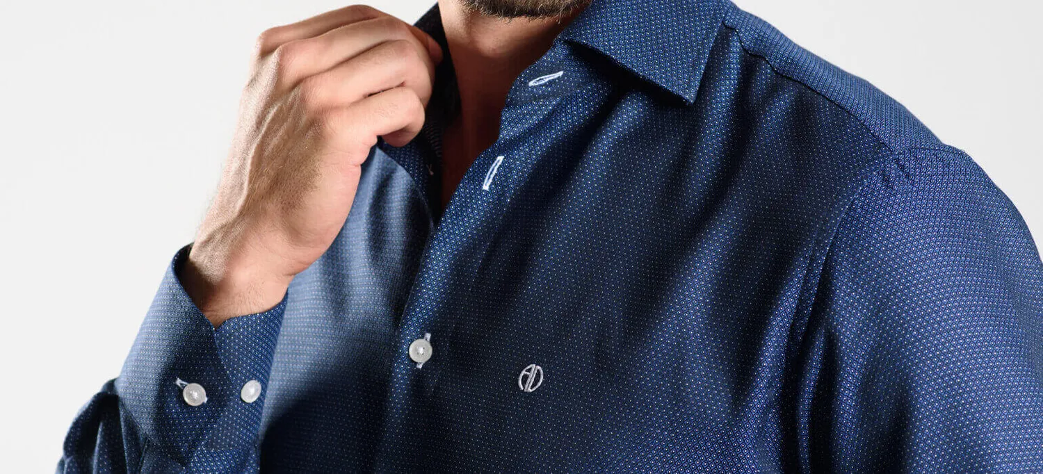 Alain Delon Extra Slim Fit camicia blu navy pois delicati