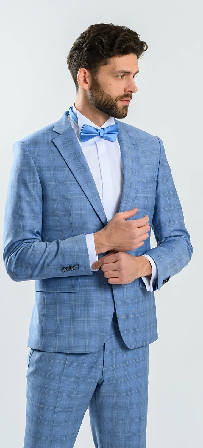 Alain Delon abito azzurro quadri slim gilet