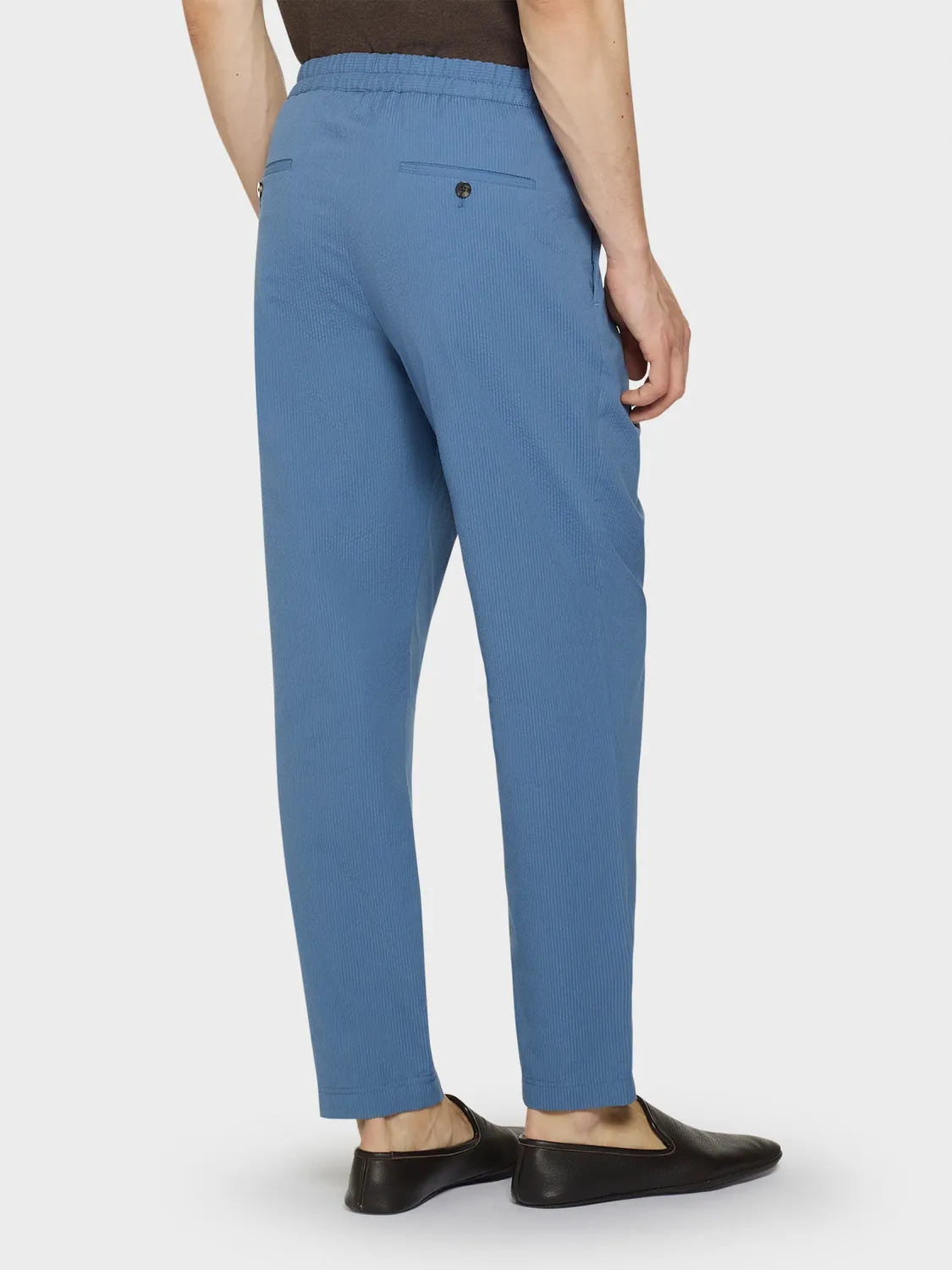 Caruso pantalone jogger azzurro seersucker cotone