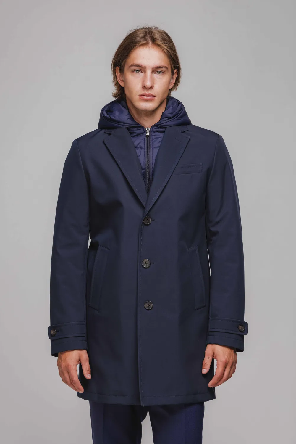 Alain Delon cappotto blu cappuccio taglia 50