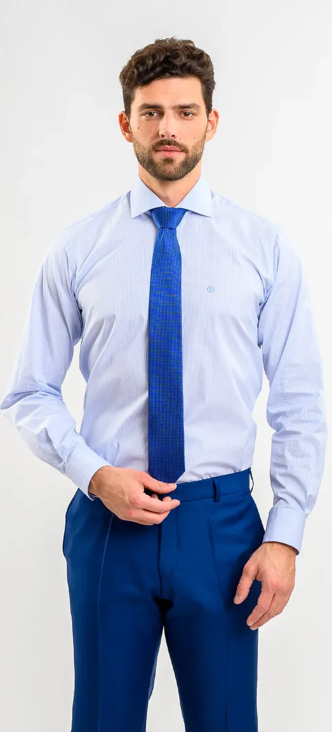 Alain Delon camicia bianca slim fit a righe blu