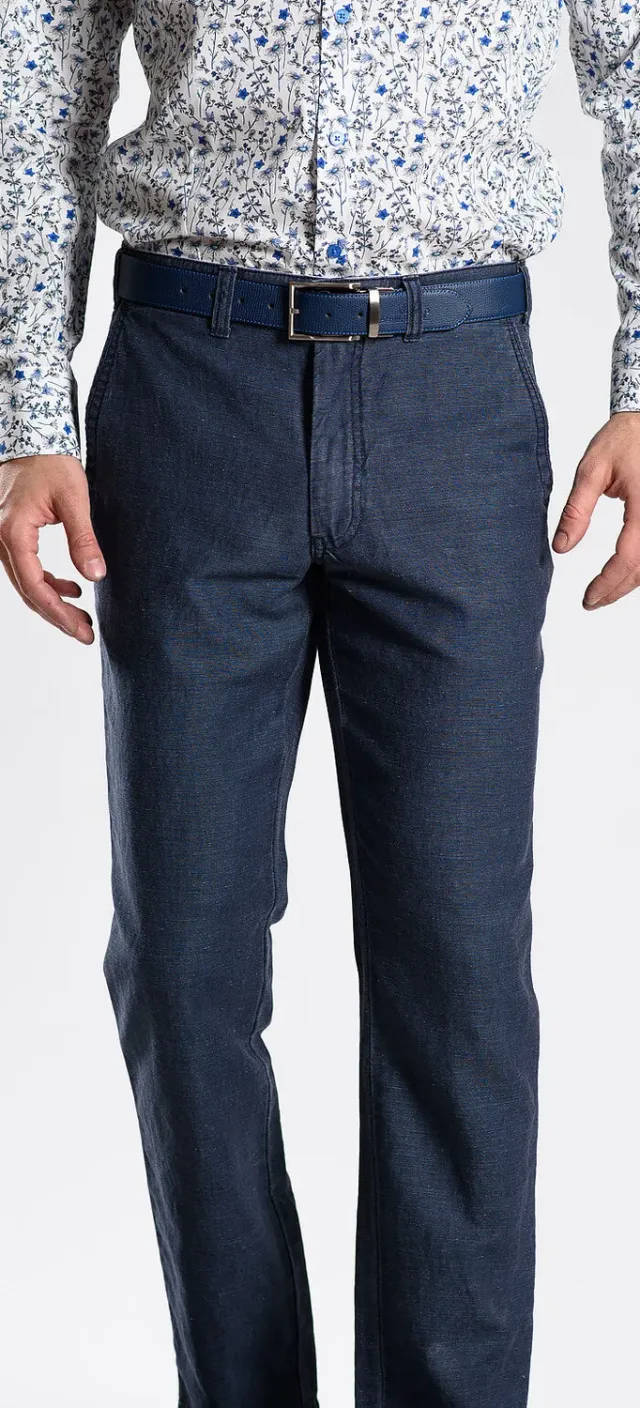 Alain Delon pantaloni lino grigio-blu slim fit traspiranti