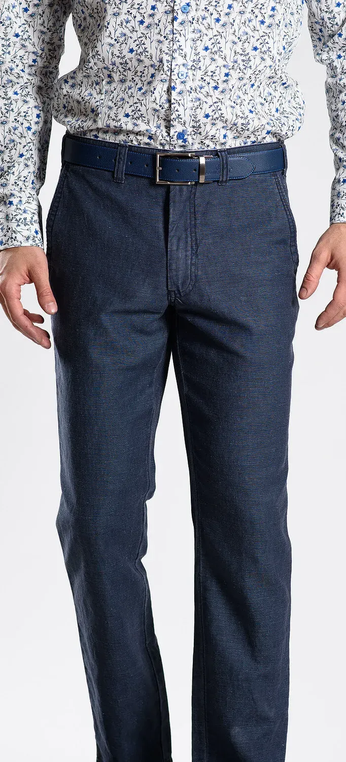 Alain Delon pantaloni lino grigio-blu slim fit traspiranti