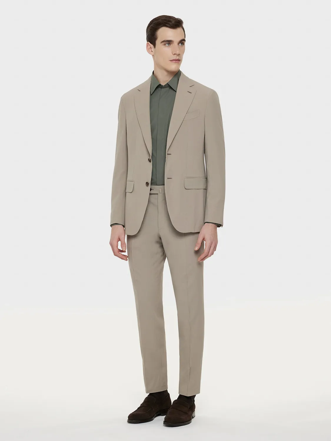 Caruso camicia slim cotone verde salvia collo francese