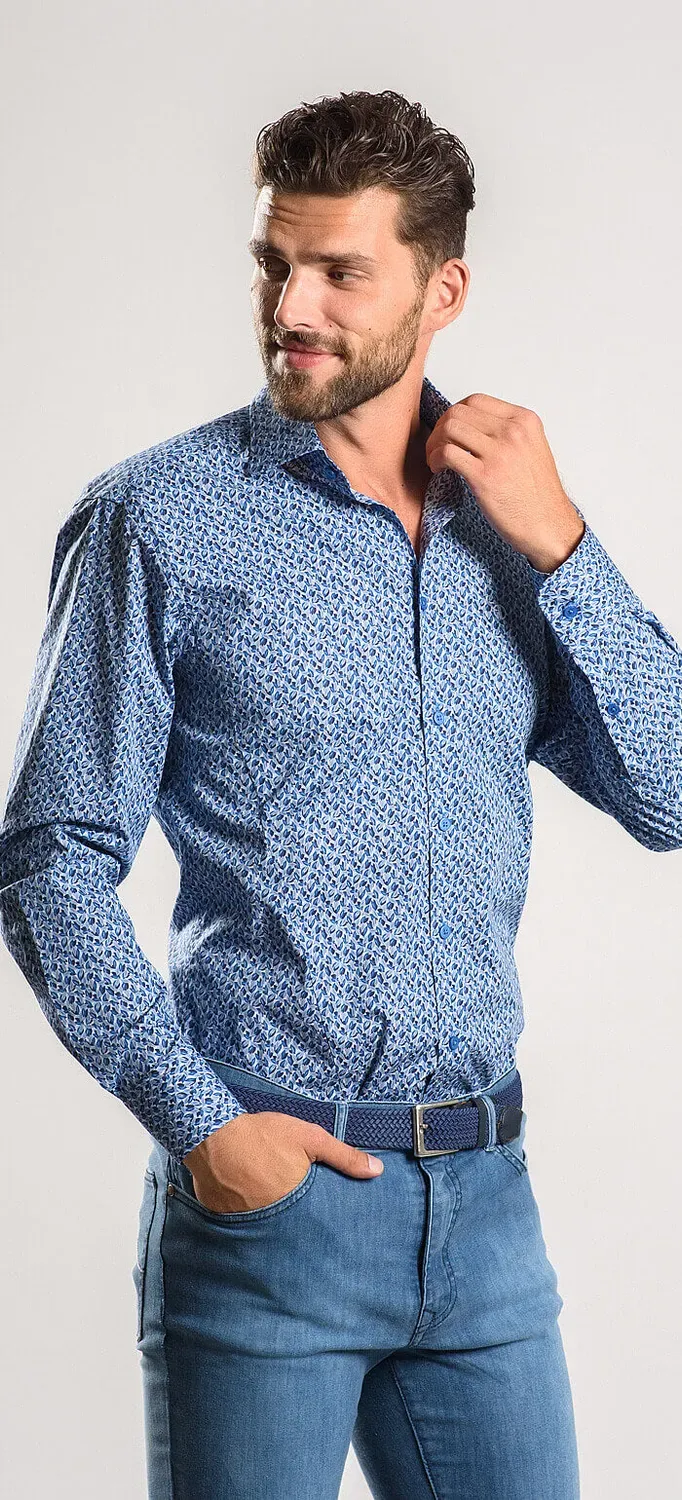 Alain Delon camicia extra slim blu fantasia floreale