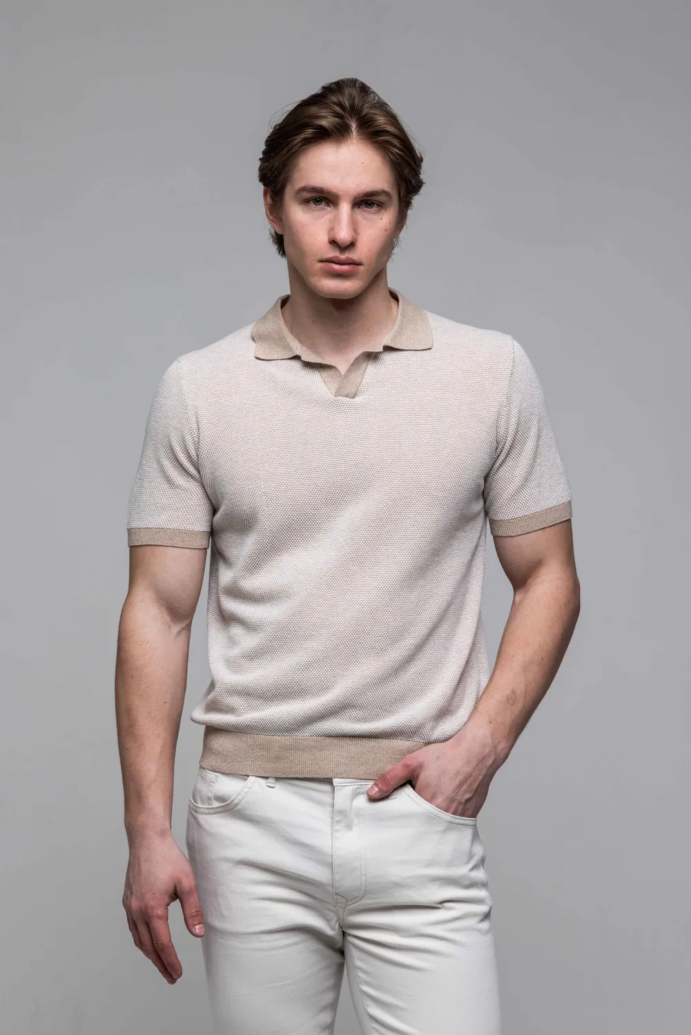 Alain Delon polo maglia bianco marrone cotone 100%