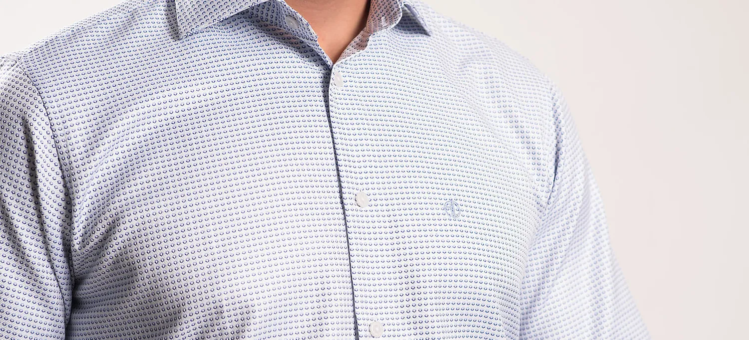 Alain Delon Camicia Slim Fit Bianca Fantasia Blu
