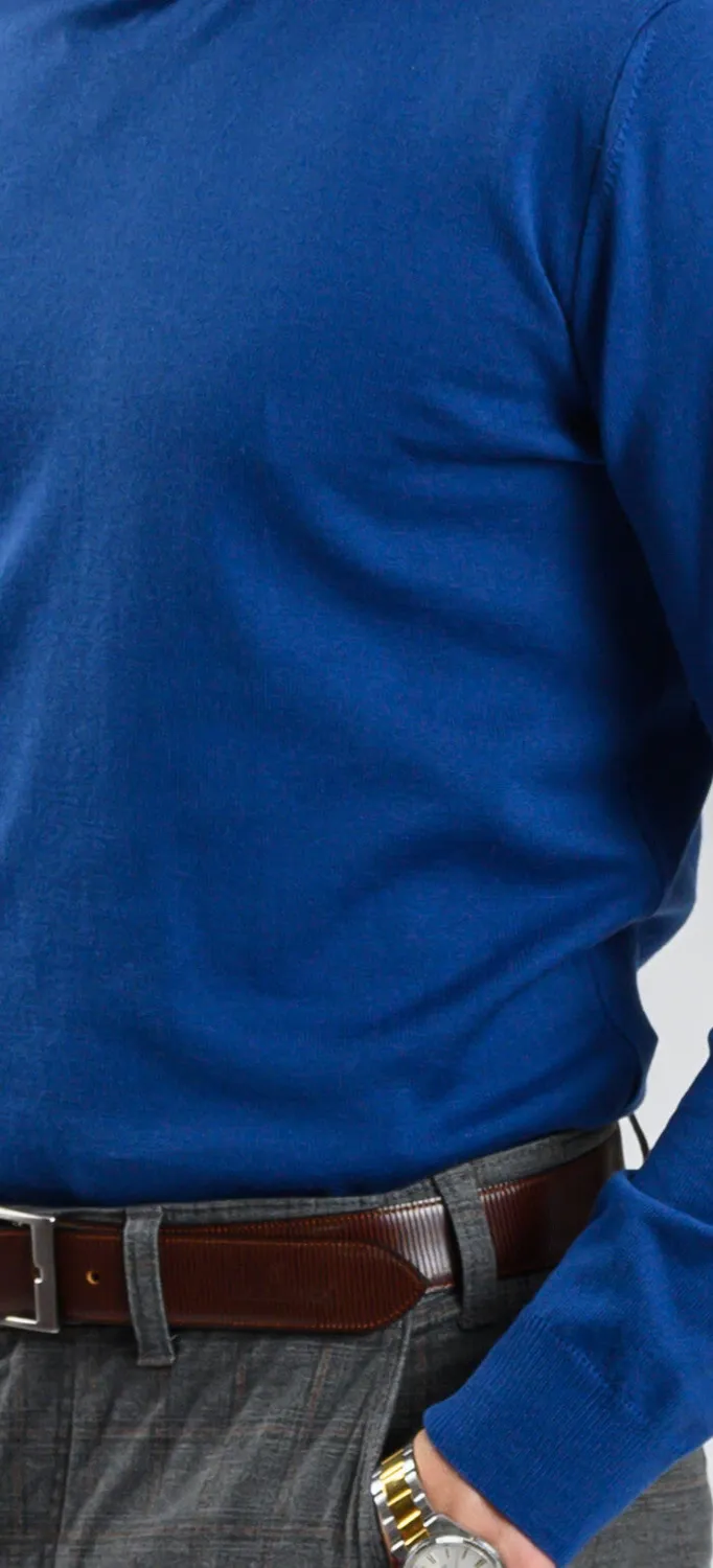 Alain Delon dolcevita blu maglia cotone slim fit