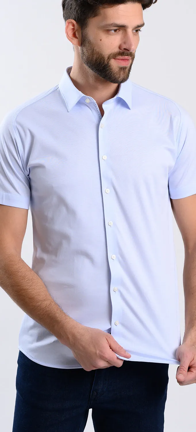 Alain Delon Camicia Extra Slim Manica Corta Azzurra Cotone
