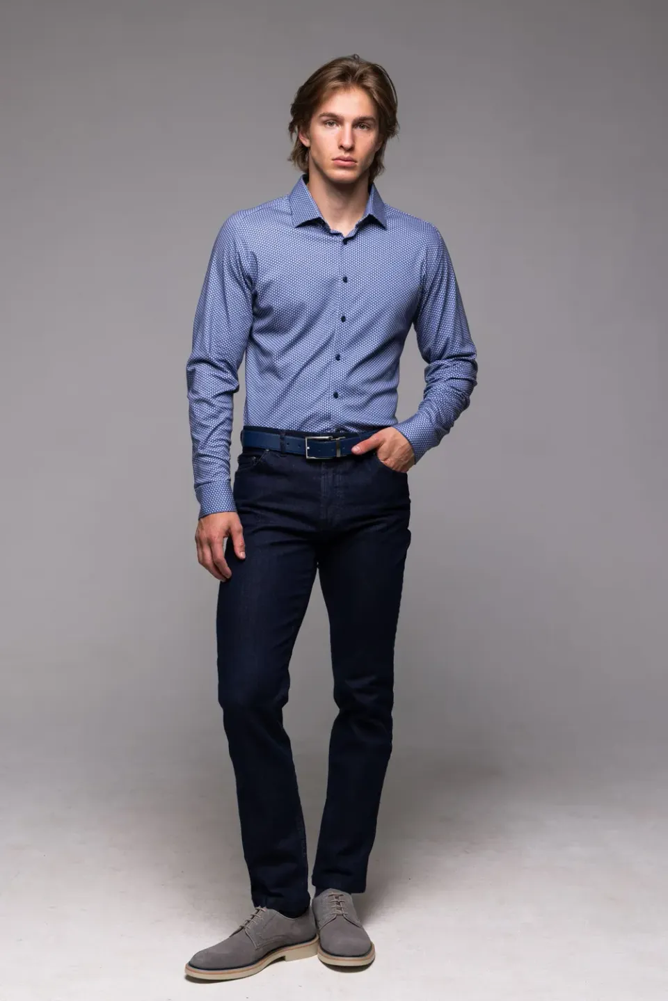Alain Delon camicia bianco blu jersey extra slim