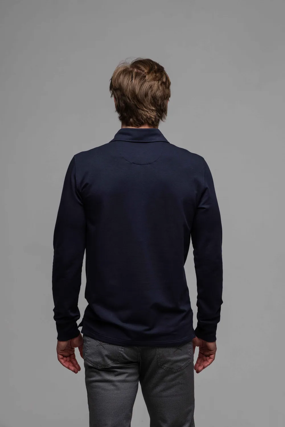 Alain Delon polo blu manica lunga maglia cotone slim fit