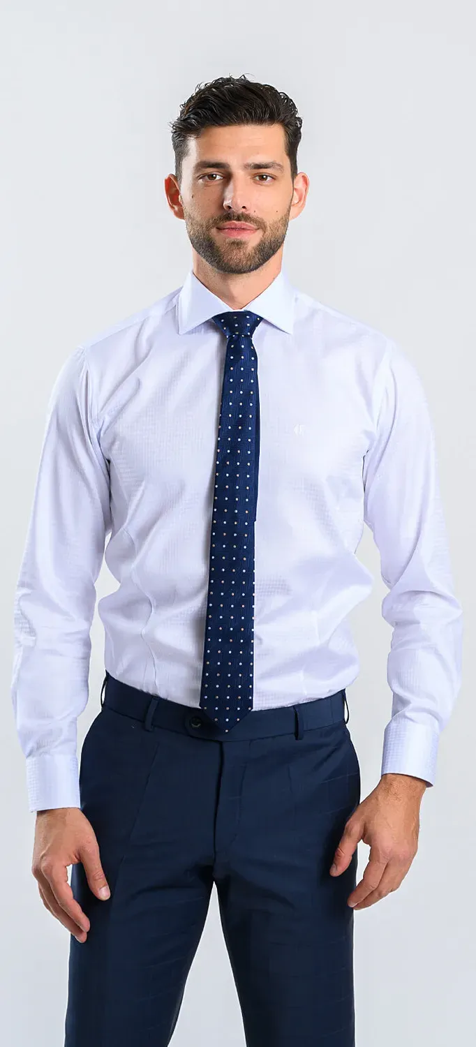 Alain Delon Extra Slim camicia uomo bianca pied-de-poule