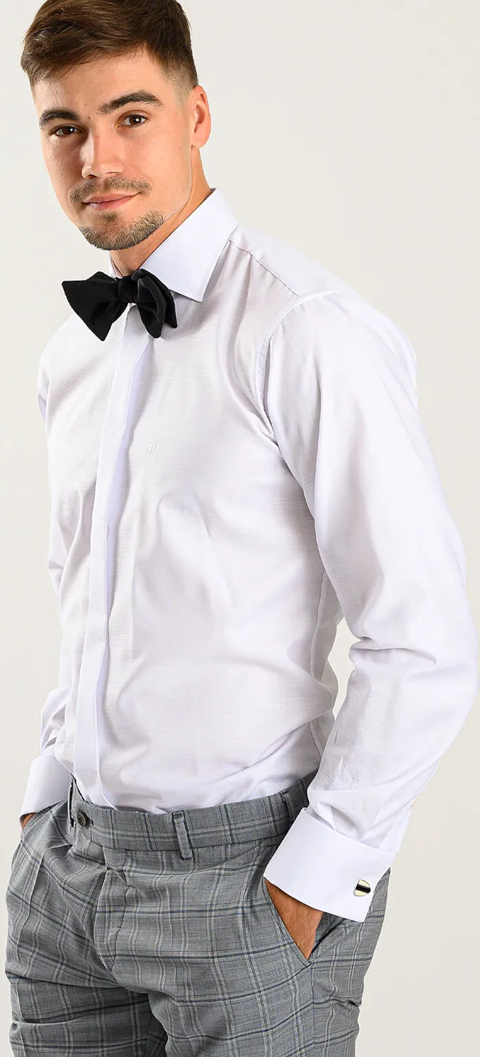 Alain Delon camicia bianca slim fit struttura fine gemelli
