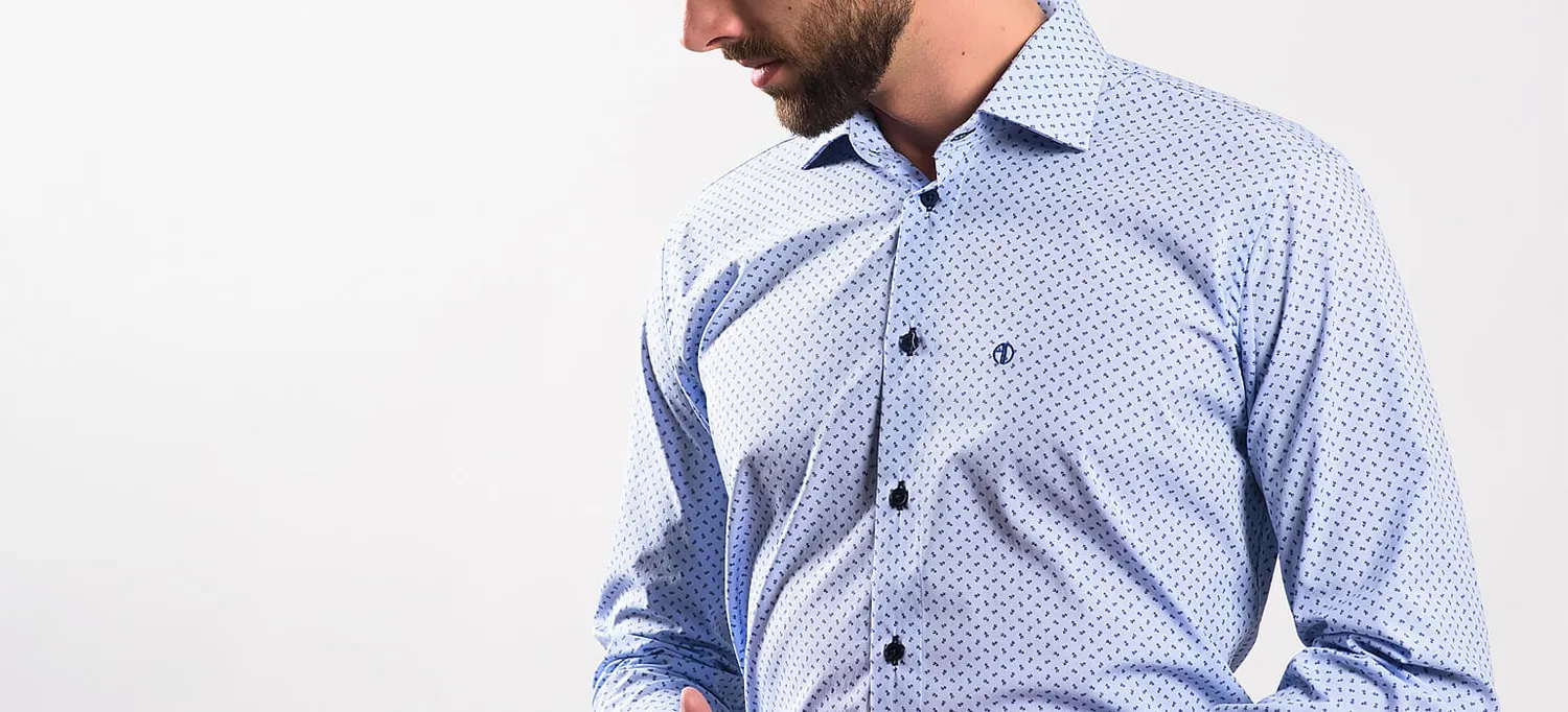 Alain Delon camicia uomo slim fit blu fantasia 41