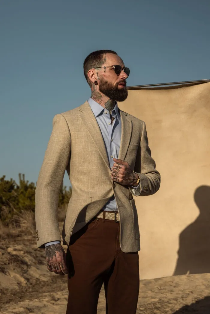 Alain Delon giacca beige Slim Fit lana lino
