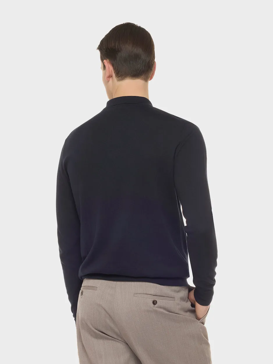 Caruso polo cardigan blu seta cotone maniche lunghe