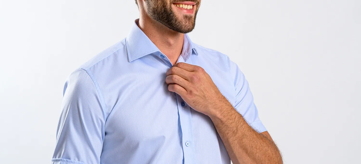 Alain Delon camicia celeste pois manica corta slim fit
