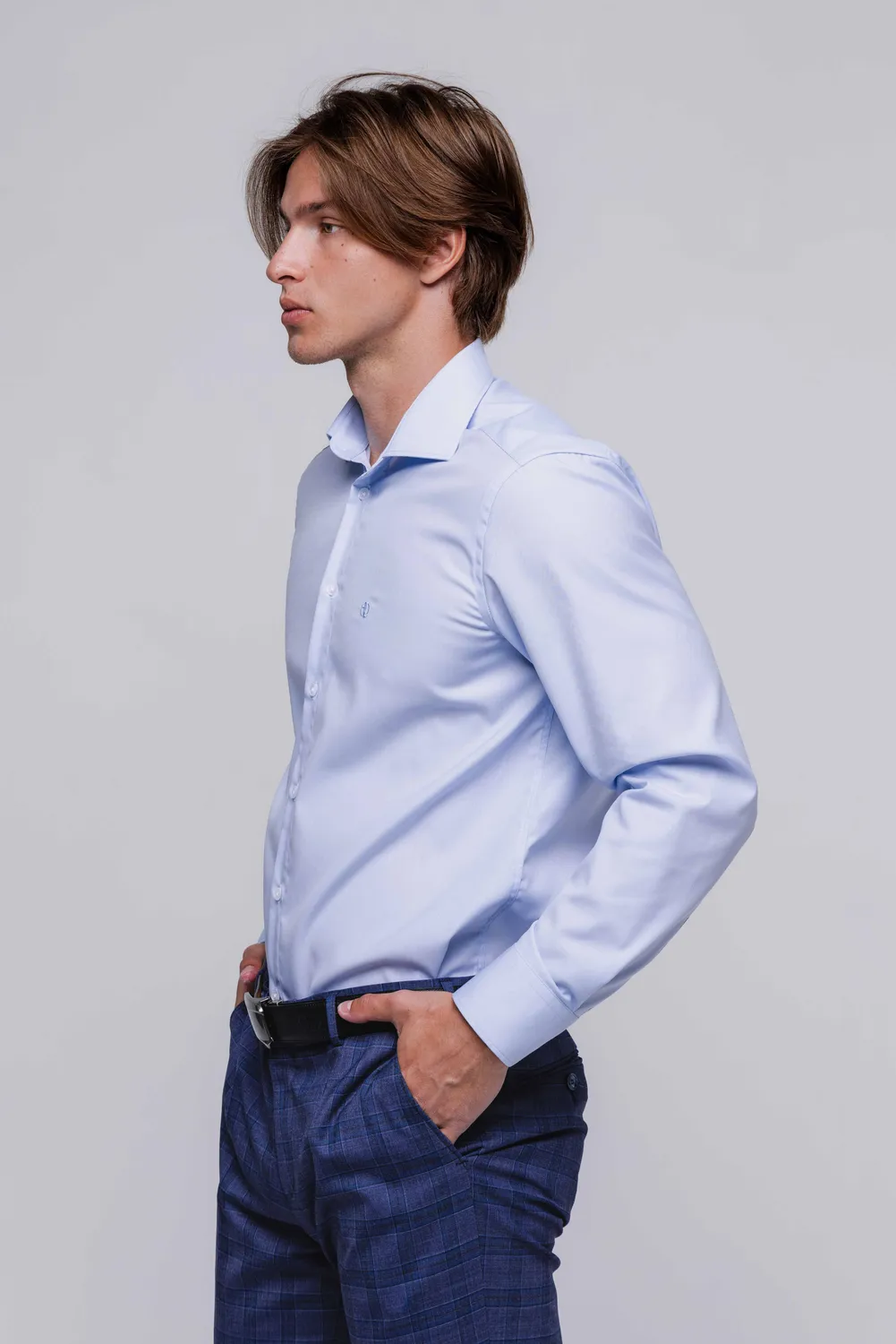 Alain Delon Extra Slim Fit camicia azzurra micro pois