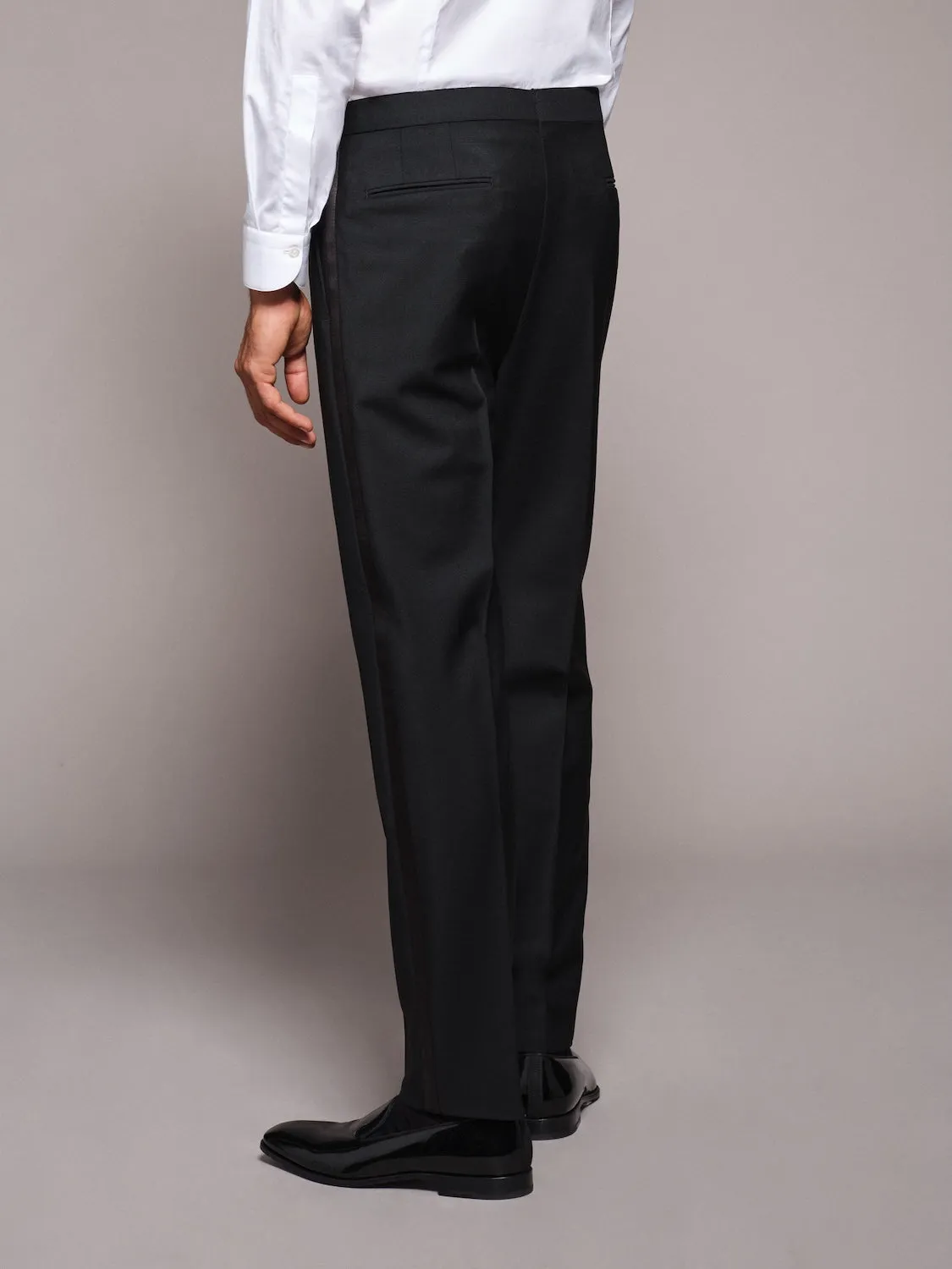 Caruso pantalone smoking slim in lana mohair nero
