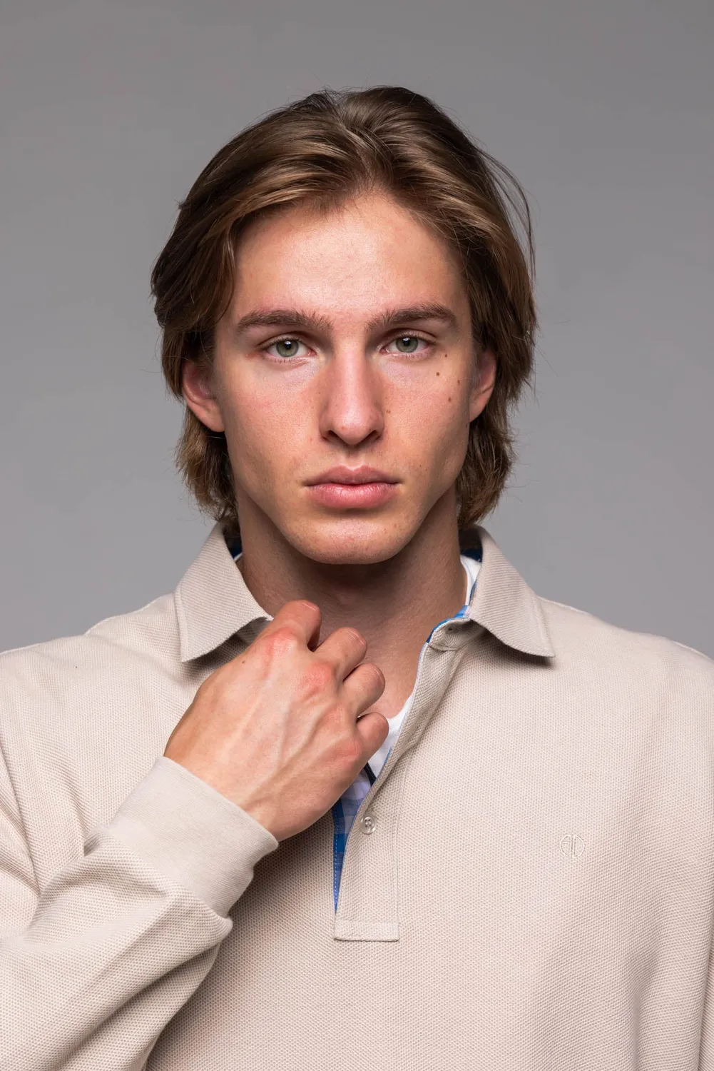 Alain Delon Polo Beige Manica Lunga Cotone Piqué L