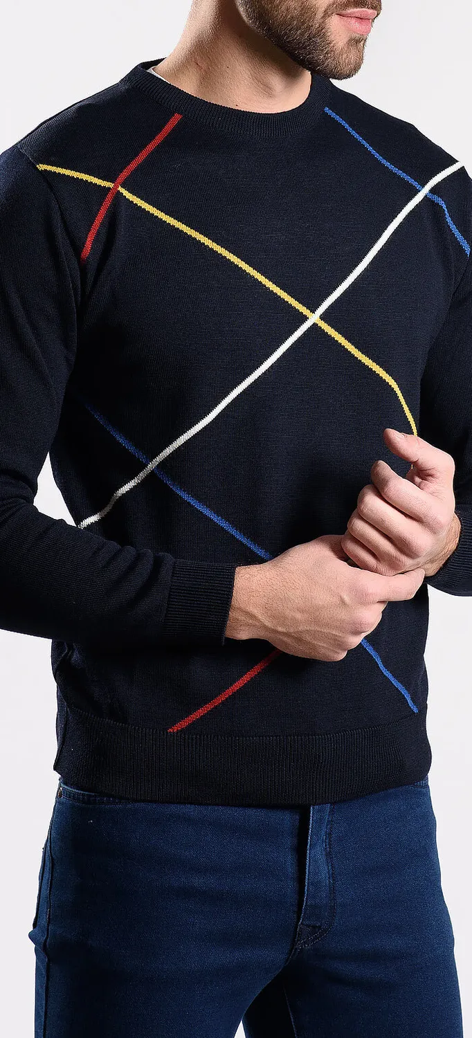 Alain Delon maglione blu navy fantasia slim fit lana