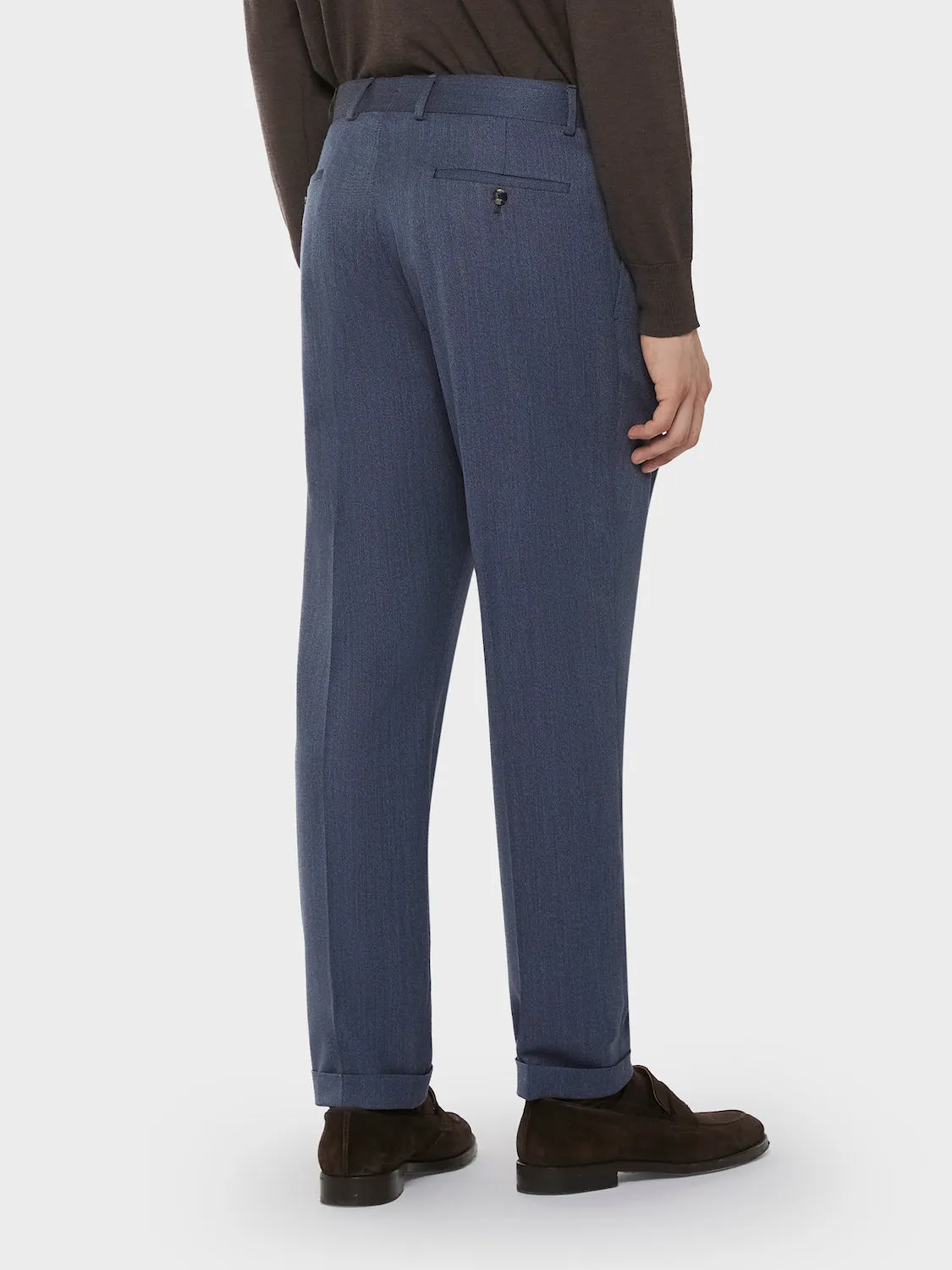 Caruso pantalone carrot fit cover lana blu