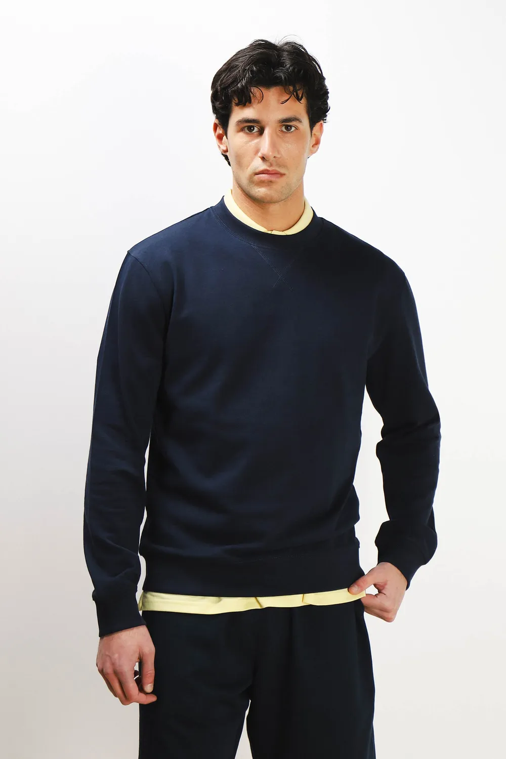 Sonny Bono Basic felpa girocollo bleu maniche lunghe