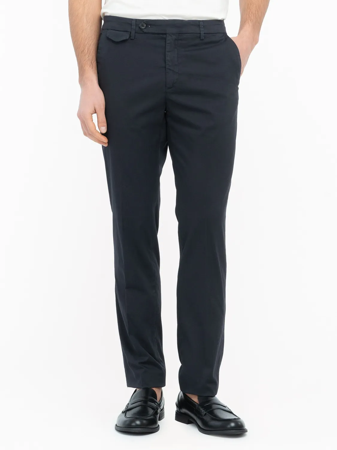 Paoloni Pantalone slim gabardina cotone stretch blu