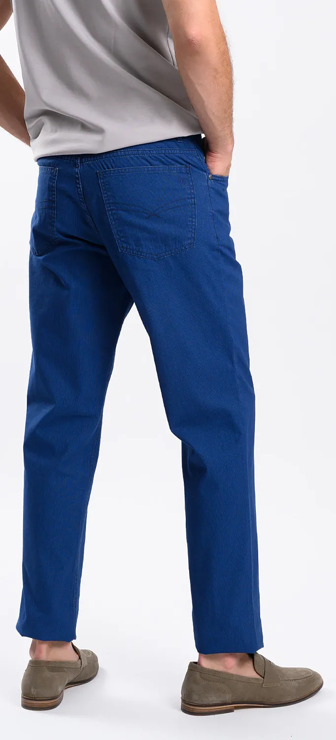 Alain Delon pantalone casual blu quadretti cotone elasticizzato