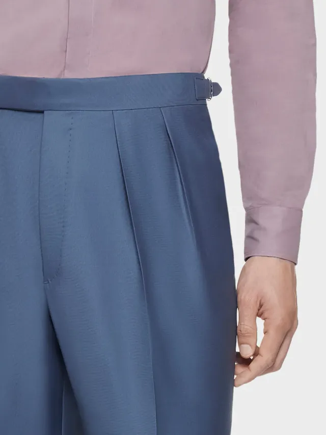 Caruso pantalone vita alta lana blu doppia pince uomo