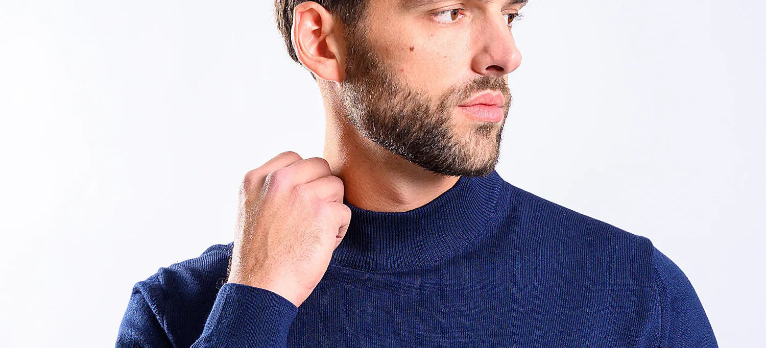 Alain Delon dolcevita blu cotone collo basso elasticizzato