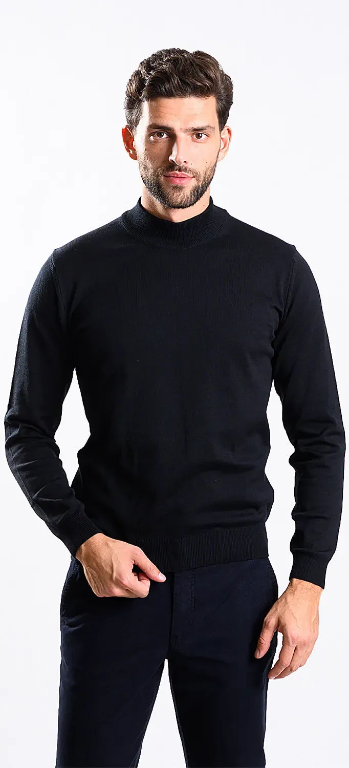 Alain Delon Dolcevita nero cotone collo basso maglia