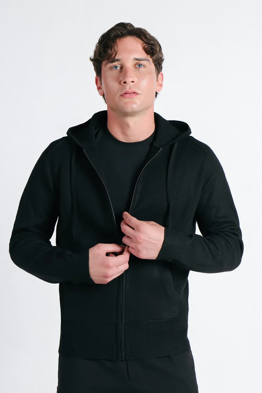 Sonny Bono maglia punto Milano zip cappuccio nero