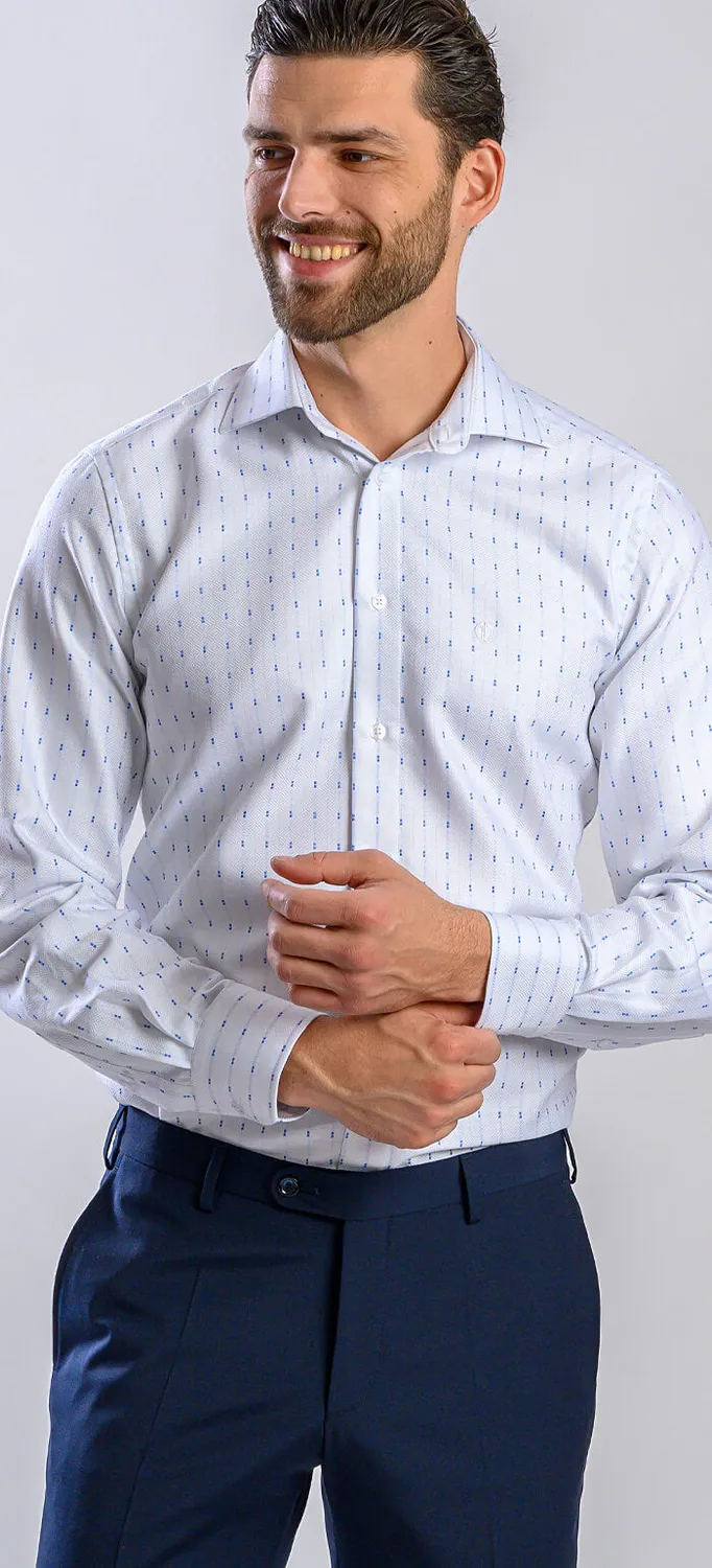 Alain Delon Camicia Bianca Righe Blu Slim Fit