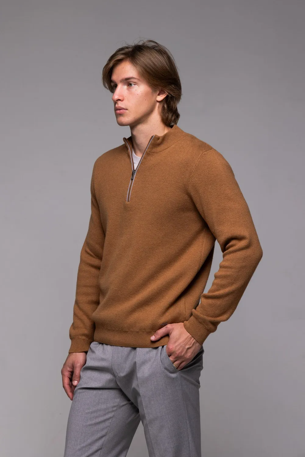 Alain Delon maglione marrone zip mezza zip uomo