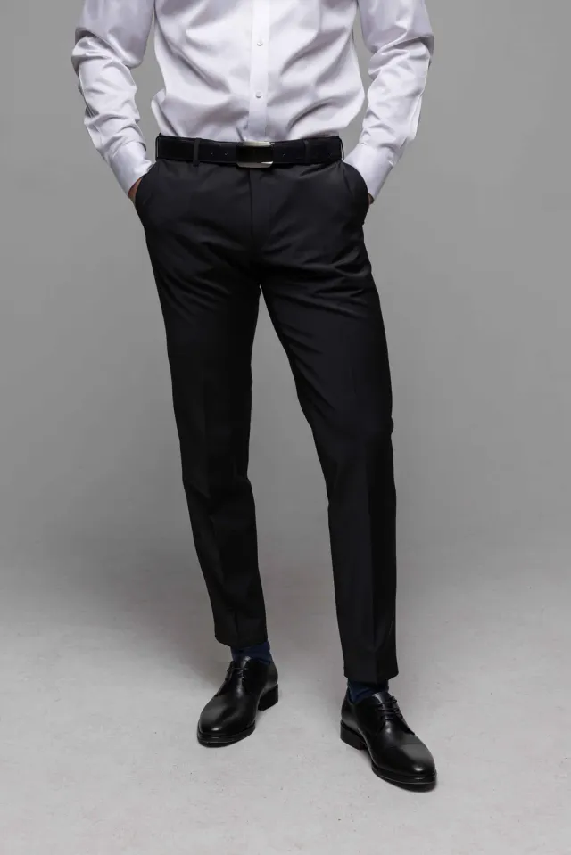 Alain Delon Basic pantalone abito nero slim fit lana