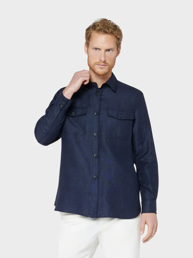 Caruso Aida overshirt lino lana blu XS-XL