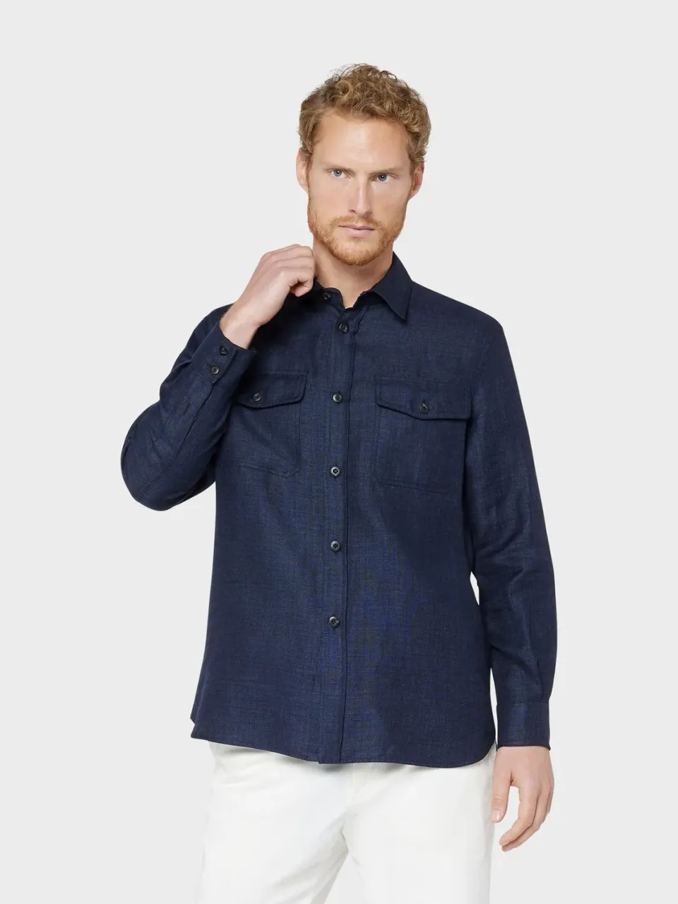 Caruso Aida overshirt lino lana blu XS-XL