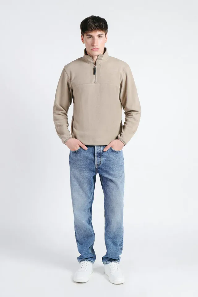 Sonny Bono Pile felpa mezza zip tortora