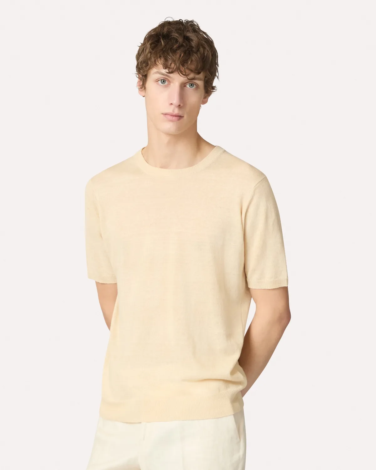Lardini t-shirt lino cotone panna manica corta
