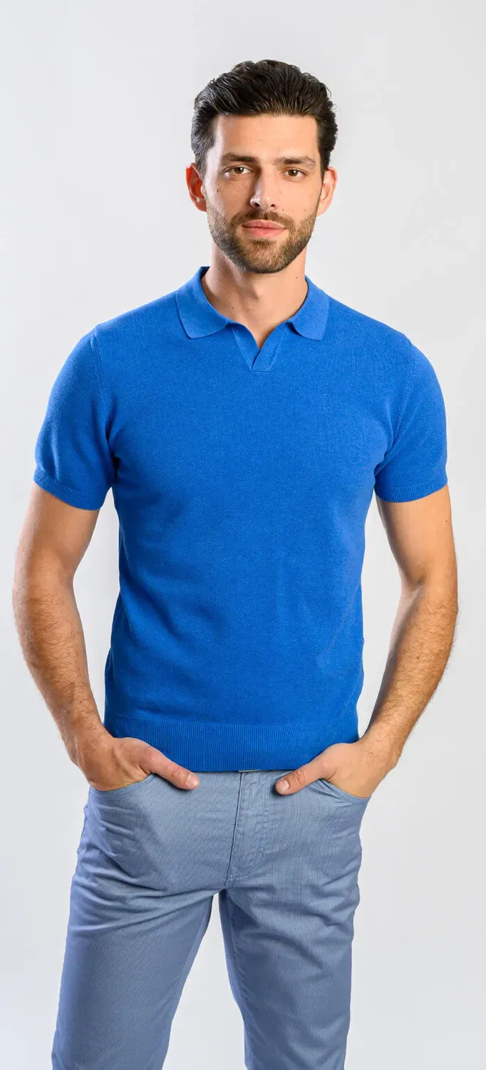 Alain Delon polo maglia blu senza bottoni cotone